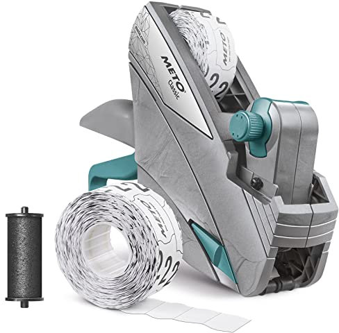 METO Classic S Preisauszeichner Set – Preis, Artikelnummer (1-zeilig, 8-stellig für 26 x 12 mm Etiketten, sofort einsatzbereit), 1x Handauszeichner, silber-teal