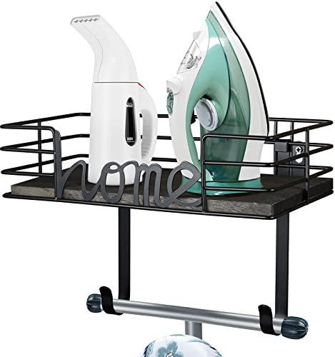 TJ.MOREE Support mural pour planche à repasser - Décoration de buanderie - Support de fer et de planche à repasser - Organisation et rangement de la buanderie avec grand espace de rangement - Panier