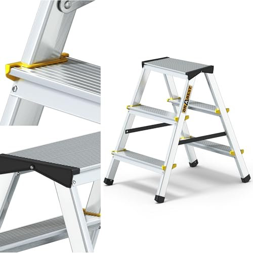 Drabest Scala Doppia Alluminio 3 gradini Scala per Casa Pieghevole Portata 150 kg Scaletta Certificata