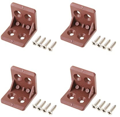 Yinpecly Regalstütze, Eckstrebe, 4 Löcher, rechtwinkliger Bretthalter, L-förmige Halterung, Kunststoff, Möbel, Eckstreben für Zuhause, Schubladen, Fenster, Schrank, Rot, Braun, 12 Stück