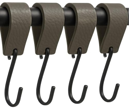 Brute Strength - Multifunctional Leather S-Hooks - Gray - 4 Pieces - S Shaped Coat Hooks