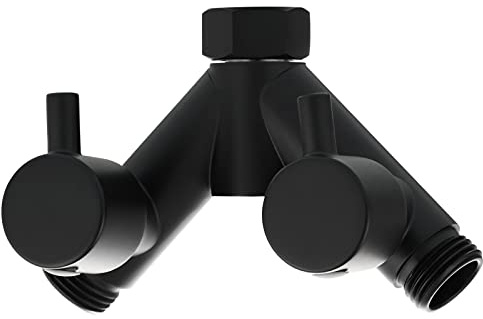 Tecmolog 2 Wege Verteiler Dusche Messing Absperrventil Y Adapter Schlauchkupplung 1/2 Zoll für Duscharm Schwarz, DSF014AB