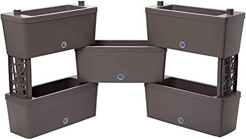 Brick - Kit di 5 fioriere componibili per composizioni di fiori, piante aromatiche e orto verticale. Kit di 5 fioriere collegabili da 59cm. Colore grigio, panna e tortora. Made in Italy (Tortora)