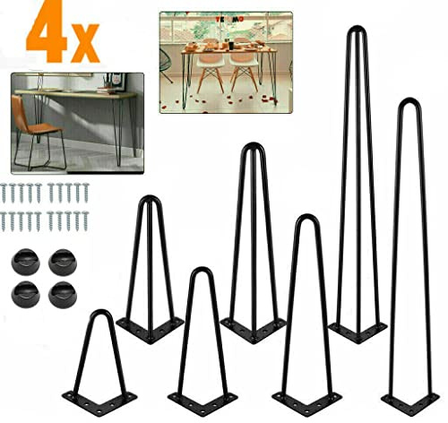 Lucn Set of 4 Hairpin Table Legs Furniture Set Hair Pin Legs Mid Century Modern Style for Desk Bench Steel Chair DIY Project with FREE Feet Protector & Screws (12inch/30cm, 2Rods)