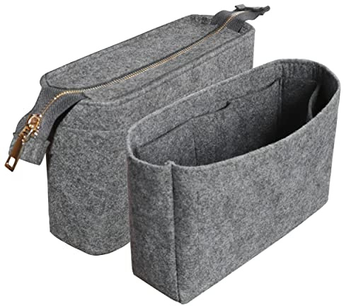 TTdayup Felt Tote Bag organizer with Zipper Small Purse Organizer Insert With 2 Packs fits NeoNoe Series,Grey
