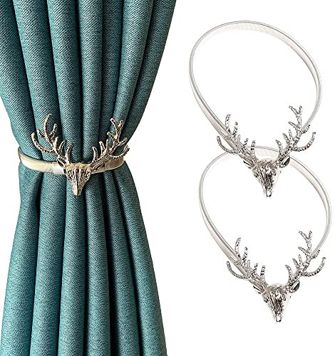 Curtain Tiebacks, 2 Pack Aluminum Alloy Spring Design Curtain Holdback, Silver Ties Backs for Curtains, Decorative Curtain Ties Backs for Home, Office, Hotel Window curtains