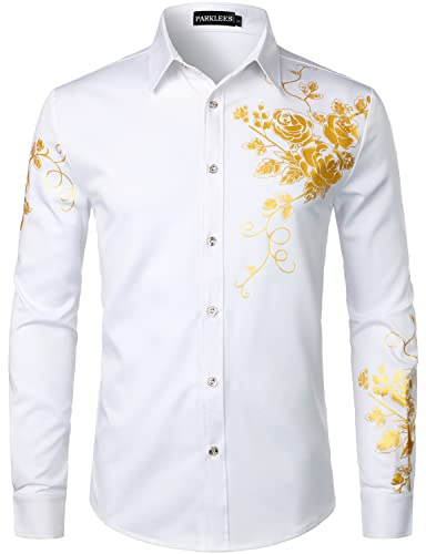 PARKLEES Chemise boutonnée à manches longues pour homme avec broderie hipster