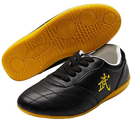 G-LIKE Chinesische Taichi Training Schuhe - Traditionelle Kampfkunst Kung Fu Wushu Wing Chun Gymnastik Unisex Turnschuhe Herren Damen Freizeitschuhe Weiche Sohle Lederschuhe (Schwarz, Numeric_42)