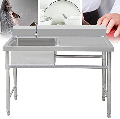BEZAX Rostfreie Edelstahl Spülbecken,Moderne freistehende Spüle,Kommerzielle Edelstahl Spüle Einzelschüssel Spüle,für Outdoor Indoor Garage Küche Waschküche,Leftsink-0.8mm