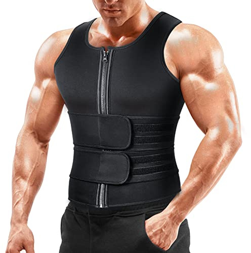 Sauna Vest Waist Trainer for Men - Mens Sauna Suit Double Sweat Belt Body Shaper for Belly Fat Slimming Gym Workout Plus Size 3XL