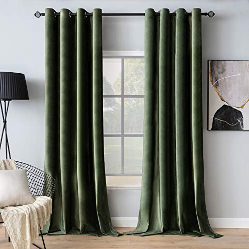 MIULEE Grün Samtvorhang mit Ösen, Wunderschön Weich Vorhänge Samt für Deko Schlafzimmer Wohnzimmer, 2 Stück Samt Gardinen Blickdicht Jedes 300 CM Hoch, Dicker Velvet Thermovorhang Winter | Weicher Gardinen Blickdichter Samtvorhang mit Ösen, Thermoverdunkelnd, Moderner Luxus für Wohnzimmer & Schlafzimmer
