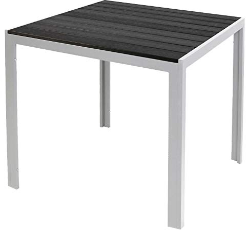 INDA-Exclusiv Aluminium Gartentisch Silber/Schwarz Esstisch Gartenmöbel Tisch Holzimitat wetterfest, Maße Tische:90cm x 90cm