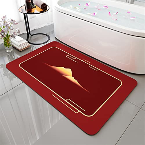 Heeboode Badematte Rutschfester Badezimmerteppich Absorbierender Badteppich 90x120cm Duschmatte Schnelltrocknende Badematte Home, Badvorleger rutschfest Waschbar, Bad Teppiche Badezimmermatte Rot