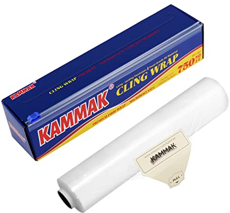 KAMMAK Plastfolie för mat med glidskärare fästfilm professionella polyetylenmaterial BPA-fritt kök snabbklippt matservicefilm (30,5 cm x 19,7 cm SQ FT)
