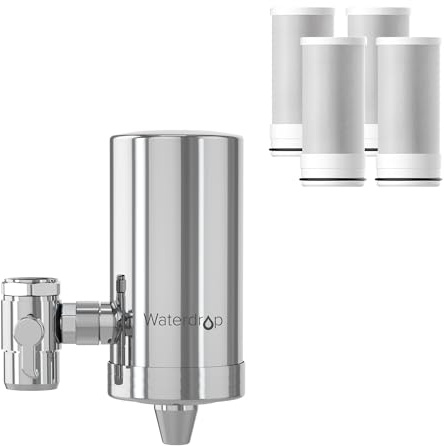 Waterdrop Water Filter for Sink Faucet, 360° Rotating Stainless Steel, NSF Certified Water Purifier for Kitchen Sink, 12 Months Long Lasting Tap Water Filter, Reduce Chlorine, 4 Filters