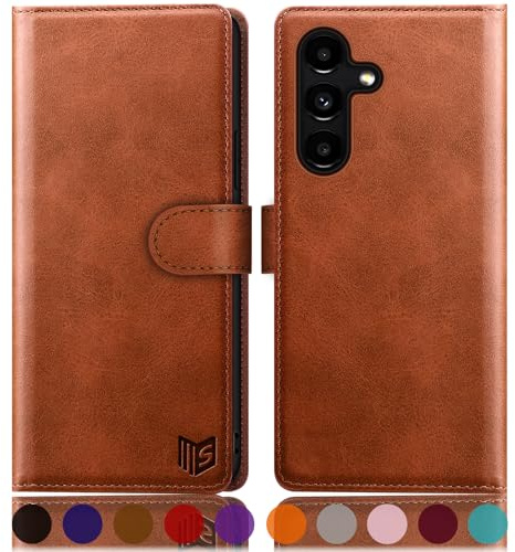 SUANPOT [RFID Schutz für Samsung Galaxy S24 5G Hülle PU Leder Handyhülle Lederhülle Klapphülle Kartenfach Flip Cover für Samsung S24 Handy hülle Leather Wallet Phone Case Hellbraun