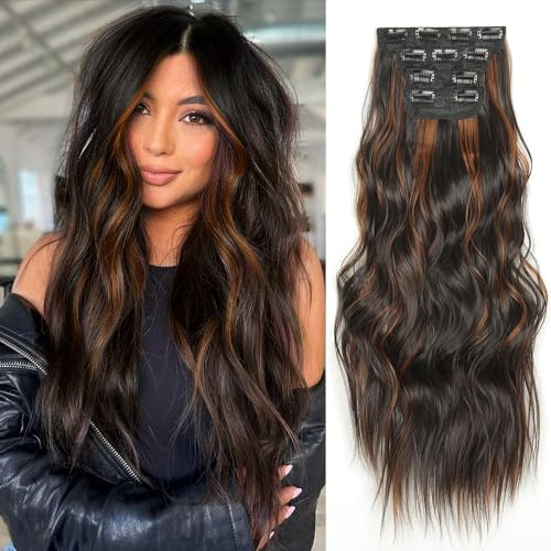 Clip in Hair Extension Set 4 Pezzi Extension Capelli Ricci Clip in, Capelli per le Donne YDDM Fibre per Capelli Sintetiche
