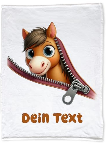 GRAZDesign Babydecke mit Namen personalisiert Pferd lustig Reisverschluss Kuscheldecke für Baby Geschenk zur Geburt, Taufe 100x75cm - Kuscheldecke