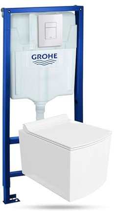 LAVITA | Élément mural Solido + WC suspendu Fago blanc sans bord + abattant WC SoftClose | Bouton blanc brillant | Kit complet | Réservoir de chasse encastré | Kit complet | WC complet |