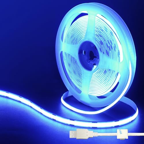 Clearhill 5V USB COB LED Strip Lights, 6.56FT / 2M, Blau, 320LEDs / M, 8mm Breite, Nicht wasserdicht IP20, 1M USB-Kabel, Flexible LED-Bandleuchte für DIY Home Indoor Dekoration