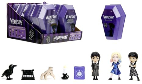 Jada Toys Wednesday Figur (1 Stück in der Mystery Box) - 1 von 3 Sammelfiguren aus Metall (Wednesday Addams oder Enid) mit Zubehör - für Fans und Sammler ab 8 Jahre, Auswahl per Zufallslos, 6,5cm
