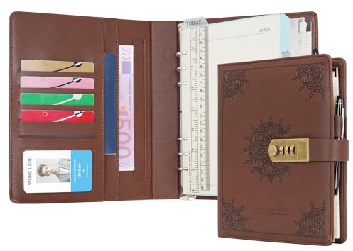 WASON Tagebuch mit Schloss A5 Liniertes Notizbuch Ringbuch Portfolio, Nachfüllbares Schreib Papier Journal, Stift, Klemmbrett Planer Organizer für ideal Geschäft, Schule & Reisen (Kaffee)