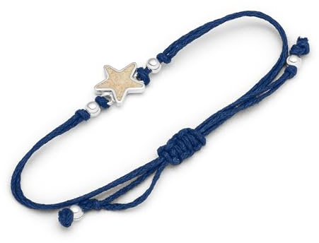 DUR Armband Ahoi Sandseestern, Elastik für Damen mit 925 Sterling Silber in der Farbe Blau und Sandfarben mit, Längenverstellbar, A1881
