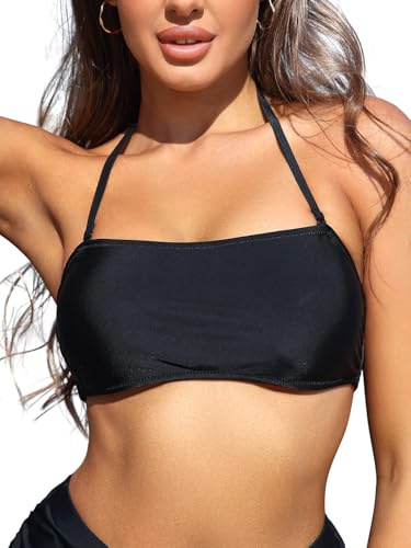 SHEKINI Womens Bandeau Bikini Bra Tops with Removable Halter Straps Swimsuit Swimming Costume
