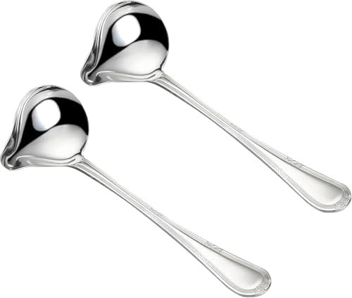 DAKLUNAR 2 Stück SoßEnlöFfel Aus Edelstahl, Suppenkelle Silber 20 CM, SaucenlöFfel mit AusgießEr, SoßEnkelle Klein für Dressings SuppensoßEn BratensoßEn, Suppenkelle Klein für Stilvolles Kochen