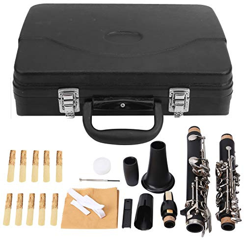 Glomora Juego de clarinete, instrumento musical de examen de grado para principiantes de clarinete Bb Key con estuche rígido de 10 cañas y kit de limpieza para clarinete,