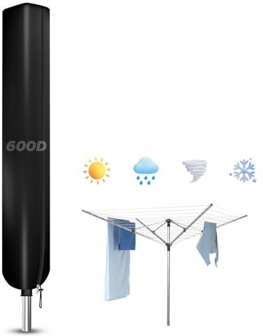 MaxAwe Große Wäschespinnen-Abdeckung, schwarz, 600D-Oxford-Gewebe, 180 x 18 x 18 cm, PVC-Beschichtung, Wäschespinnen-Abdeckung, wasserdichte Schutzhülle für Wäscheständer, Wäscheständer, Schutzhülle