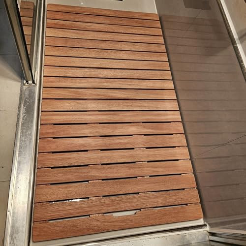 Caillebotis Douche Tapis de Salle de Bain Antidérapant en Bois, Tapis de Douche en Bois Naturel pour Baignoire / Sauna / Porte / Spa, Tapis de Sol à Lattes Intérieur Extérieur Personnalisable(80x80cm(