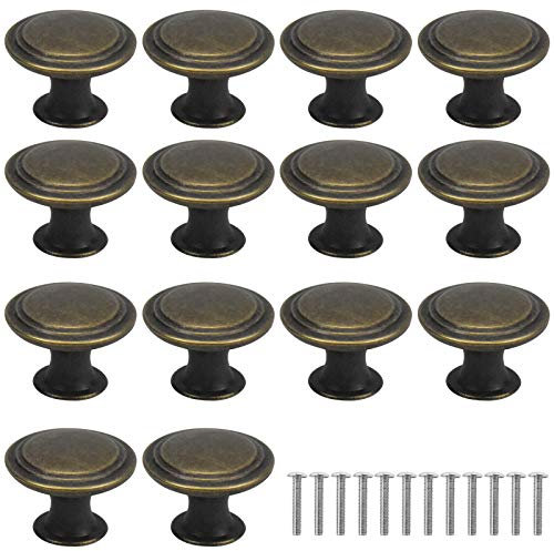 16PCS Perillas de Gabinete Redondas, Vintage Bronce Pomo para Armario Redondo, Perillas Redondas para Muebles, Manijas de Cajones para Armarios, Tiradores para Cajón para Puertas Armarios de Cocina