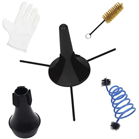 Trompetenreiniger 1 Satz Reinigungsset mit Ventilbürste und Ständer | Kunststoff und Metall, Reinigungshandschuh, Übungsdämpfer, Kleine Ventile Sauber Pflegen