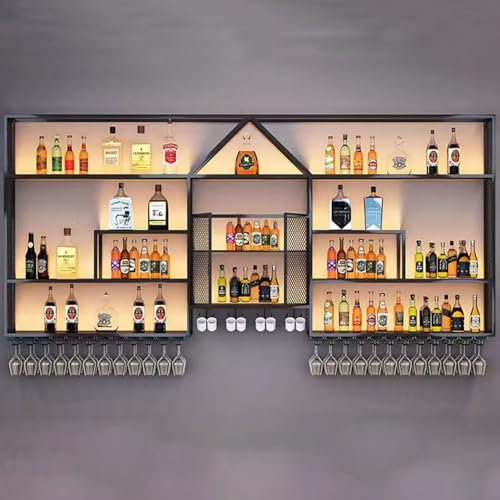 Botellero Vino Pared Para Vinoteca Estante De Vino Decorativo Con Portavasos Para Copas Simple Al Revés Soporte Para Vino Colgante Metal Botellero Montado En La Pared Wine Rack Botellero Vertical(Gold