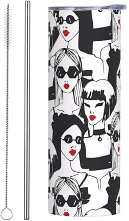 Set di due pezzi con cannuccia in acciaio inox tazza con coperchio – 590 ml bottiglia d'acqua isolata stampa occhiali da sole, perfetta per sport, ufficio e uso domestico
