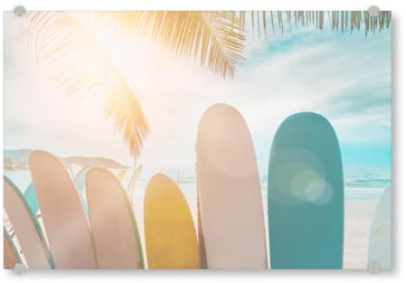 artboxONE Acrylglasbild 30x20 cm Reise/Strand und Meer Sonnige Surfbretter - Bild palmen palmen Sommer