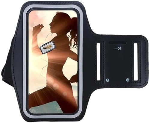 Universal unisex Running Armband for Samsung Galaxy S23/S24 Ultra & Phones Up to 6.8-Inches – Stretchable Sports Armband with Key Holder, Compatible with iPhone 16/15/14/13/12/11/X (Black