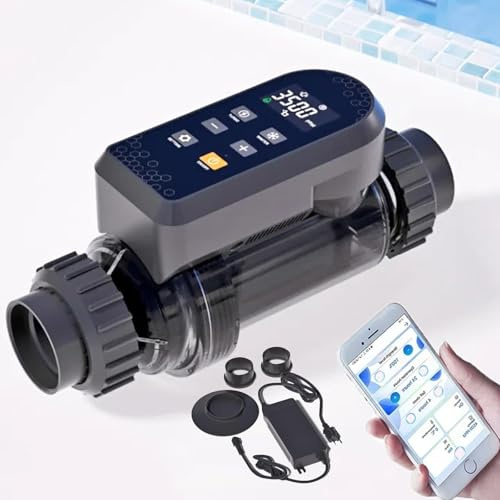 HDaspijh GéNéRateur De Chlore Au Sel, SystèMe De Chloration d'eau SaléE pour Piscines, Wi-FI IntéGré Et TéLéCommande par Application, éLectrolyseur Au Sel avec Panneau NuméRique Intelligent,50g/h
