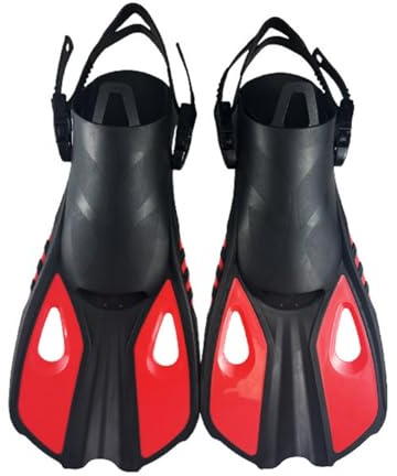 ENEN Palmes de Natation en Silicone Réglables Taille 32-47, Palmes d'entraînement de Natation Courtes pour Enfants et Adultes Femme Homme pour Entraînement Snorkeling (42-47,JF10-Rouge)
