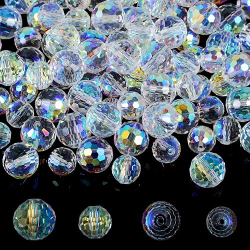100 Pcs Large Crystal Beads,Glass Beads for Bracelet Making,Crystal Rondelle Glass Bead for Suncatchers,Large Round Faceted Bead Bulk for Necklace Bracelet Earring (Ab Color,8/10mm)