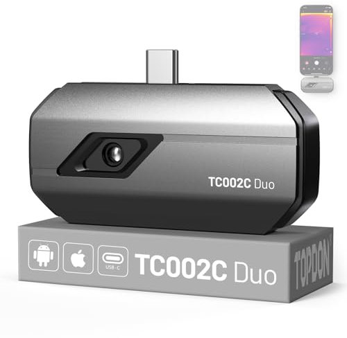 TOPDON TC002C Duo Thermal Imaging Camera for Android iPhone iOS, 512×384 TISR Super Resolution Infrared Camera with USB-C, 25Hz, 40mK, -20℃ to 550°C, for Inspecting Buildings, Vehicles, Leakage, HVAC