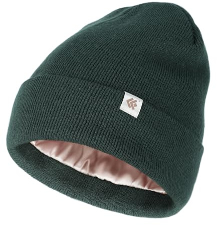 Creekstone Satin Gefütterte Wintermütze für Damen Herren Slouchy Beanie für Haar, Warme Strickmütze Satin Lined Beanie Hat Unisex