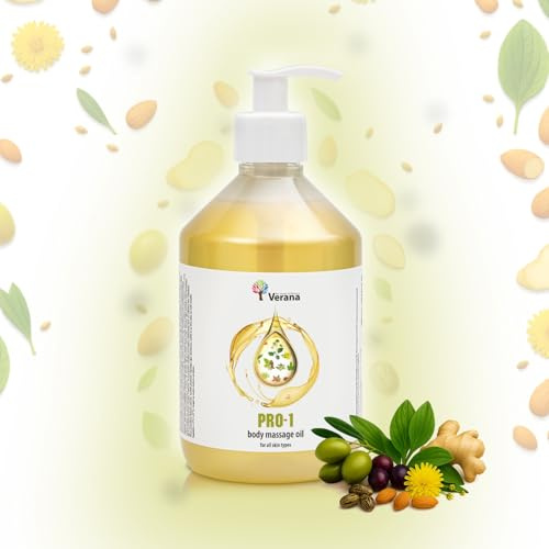 Verana Massageöl PRO-1, Basisöl, Professionelles, Geruchlos, 100% Natürlich, BIO, Vegan, Universalöl, Für Körper, Gesicht, Haare, Nagel, Fuß, Ohr, Dehnungsstreifen, Anti-Cellulite (500ml)