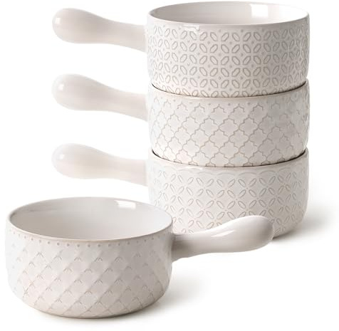DOWAN French Onion Soup Bowls, 18 Oz Soup Bowls with Handles, Oven Safe Stackable Ceramic Soup Crocks for Chili, Beef Stew, Microwave & Dishwasher Safe Set of 4