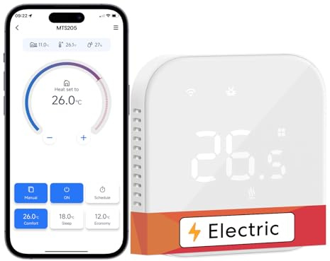Meross Smart Thermostat for Electric Underfloor Heating, WiFi Room Thermostat with Timer, Dual Sensors, Heating & Cooling, Energy Saving, App Control, Works with Alexa and Google, Hubless