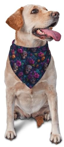 Hundehalstuch mit Totenkopf-Motiv, für kleine, mittelgroße und große Hunde, verstellbar, niedliches Dreieckstuch mit violettem Aufdruck