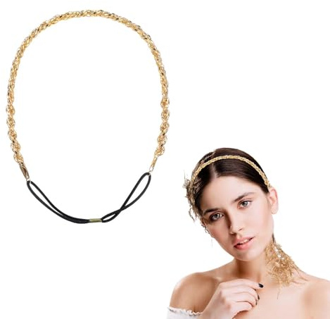 Gold Headpiece - ShiningUU Crystal Rhinestone Headband with Chain Detail | 70s Accessories for Women | Wedding Hair Accessories for Bride & Bridesmaids