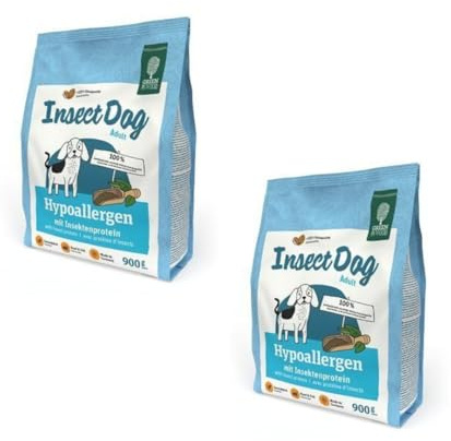 Green Petfood Insect Hypoallergen | Doppelpack | 2 x 900 g | Alleinfuttermittel für ausgewachsene Hunde | Bei Nährstoffintoleranzen | Getreidefrei, mit Insektenprotein