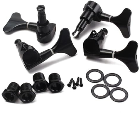 4 Stück Gitarren und Bass Mechaniken Links Rechts Schwarz Metall | Ersatzteil mit Zahnrädern, für 4-saitige Bässe und Präzisionsinstrumente, Einfache Montage